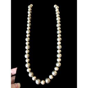 Sterling Silver 8mm Hammered & 6mm Smooth Beads w Chain Statement Necklace 26"